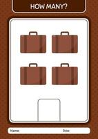 How many counting game with suitcase. worksheet for preschool kids, kids activity sheet vector