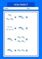 How many counting game with dolphin. worksheet for preschool kids, kids activity sheet vector