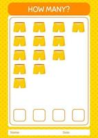 How many counting game with beach short. worksheet for preschool kids, kids activity sheet vector