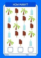 How many counting game with summer icon. worksheet for preschool kids, kids activity sheet vector