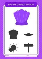 Find the correct shadows game with shells. worksheet for preschool kids, kids activity sheet vector