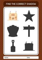 Find the correct shadows game with sand palace. worksheet for preschool kids, kids activity sheet vector