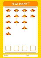 How many counting game with umbrella. worksheet for preschool kids, kids activity sheet vector