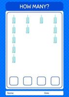 How many counting game with message bottle. worksheet for preschool kids, kids activity sheet vector