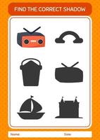 Find the correct shadows game with radio. worksheet for preschool kids, kids activity sheet vector