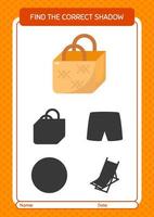 Find the correct shadows game with basket bag. worksheet for preschool kids, kids activity sheet vector