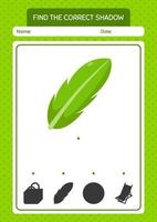 encuentra el juego de sombras correcto con hoja de plátano. hoja de trabajo para niños en edad preescolar, hoja de actividades para niños vector