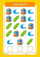 How many counting game with summer icon. worksheet for preschool kids, kids activity sheet vector