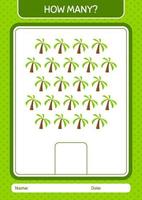 How many counting game with coconut tree. worksheet for preschool kids, kids activity sheet vector