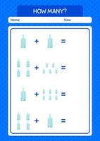 How many counting game with message bottle. worksheet for preschool kids, kids activity sheet vector