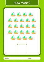 How many counting game with sailing boat. worksheet for preschool kids, kids activity sheet vector