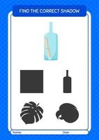 Find the correct shadows game with message bottle. worksheet for preschool kids, kids activity sheet vector