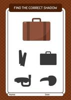 Find the correct shadows game with suitcase. worksheet for preschool kids, kids activity sheet vector