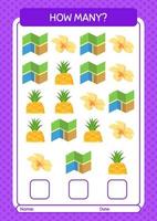 How many counting game with summer icon. worksheet for preschool kids, kids activity sheet vector