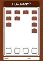 How many counting game with suitcase. worksheet for preschool kids, kids activity sheet vector