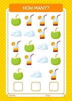 How many counting game with summer icon. worksheet for preschool kids, kids activity sheet vector