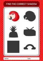 Find the correct shadows game with parrot. worksheet for preschool kids, kids activity sheet vector