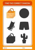 Find the correct shadows game with basket bag. worksheet for preschool kids, kids activity sheet vector