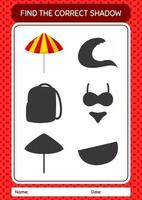 Find the correct shadows game with umbrella. worksheet for preschool kids, kids activity sheet vector