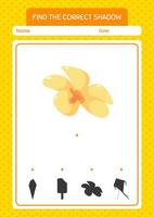 Find the correct shadows game with flower. worksheet for preschool kids, kids activity sheet vector