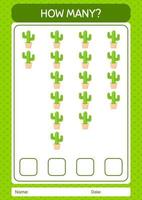 How many counting game with cactus. worksheet for preschool kids, kids activity sheet vector