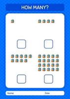 How many counting game with backpack. worksheet for preschool kids, kids activity sheet vector
