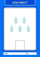 How many counting game with message bottle. worksheet for preschool kids, kids activity sheet vector