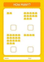 How many counting game with beach short. worksheet for preschool kids, kids activity sheet vector