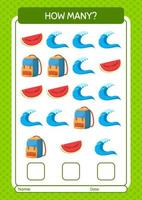 How many counting game with summer icon. worksheet for preschool kids, kids activity sheet vector