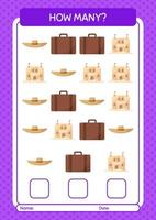 How many counting game with summer icon. worksheet for preschool kids, kids activity sheet vector