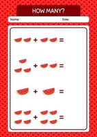 How many counting game with watermelon. worksheet for preschool kids, kids activity sheet vector