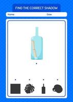 Find the correct shadows game with message bottle. worksheet for preschool kids, kids activity sheet vector