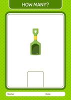 How many counting game with sand shovel. worksheet for preschool kids, kids activity sheet vector