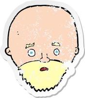 retro distressed sticker of a cartoon shocked man with beard vector