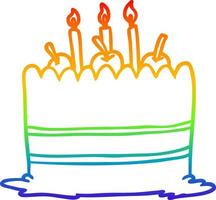 pastel de cumpleaños de dibujo de línea de degradado de arco iris vector