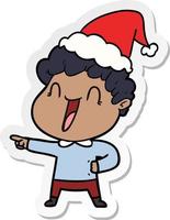 sticker cartoon of a happy man wearing santa hat vector