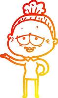 warm gradient line drawing cartoon happy old lady vector