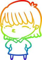 rainbow gradient line drawing cartoon woman vector