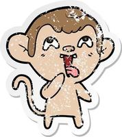 distressed sticker of a crazy cartoon monkey vector