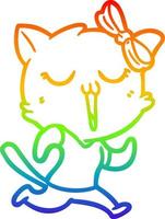 rainbow gradient line drawing cartoon cat vector