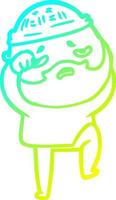 cold gradient line drawing cartoon worried man with beard vector