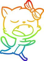 rainbow gradient line drawing cartoon yawning cat vector