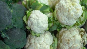 Cauliflower and broccoli. Cauliflower and broccoli standing on the counter. video