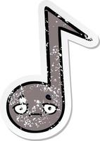 distressed sticker of a cute cartoon musical note vector