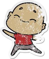 distressed sticker of a happy cartoon bald man vector