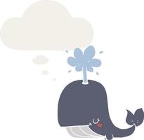 cartoon whale and thought bubble in retro style vector