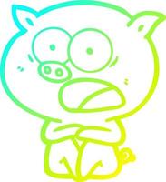 cold gradient line drawing shocked cartoon pig sitting down vector