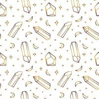Seamless golden pattern with crystals. Airy gold pattern with semiprecious stones and crescents. vector