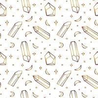 Seamless golden pattern with crystals. Airy gold pattern with semiprecious stones and crescents. vector