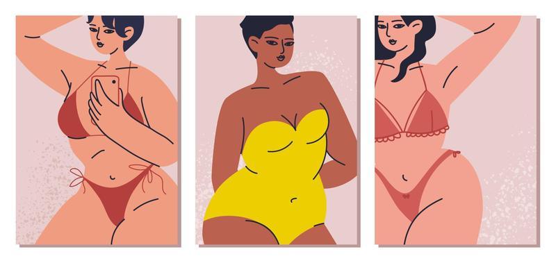 Young woman in different types of lingerie Vector Image